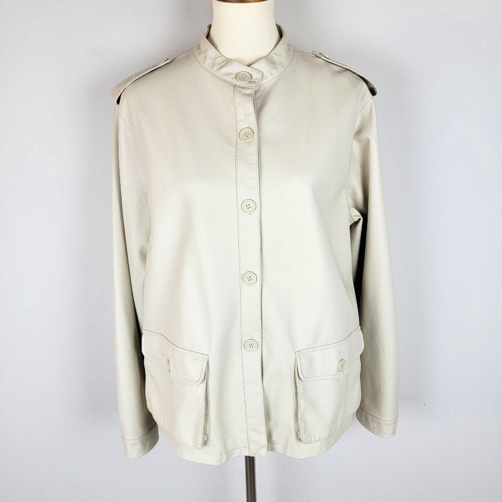 Max Studio Beige Faux Leather Button Down Long Sleeves Women's Jacket Size XL